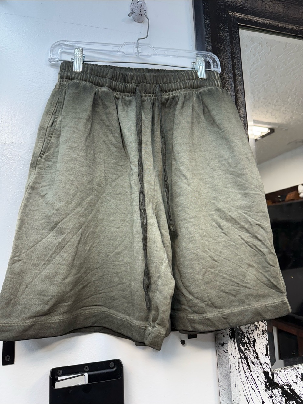 Men's Olive Green faded distressed Cotton Shorts image 2